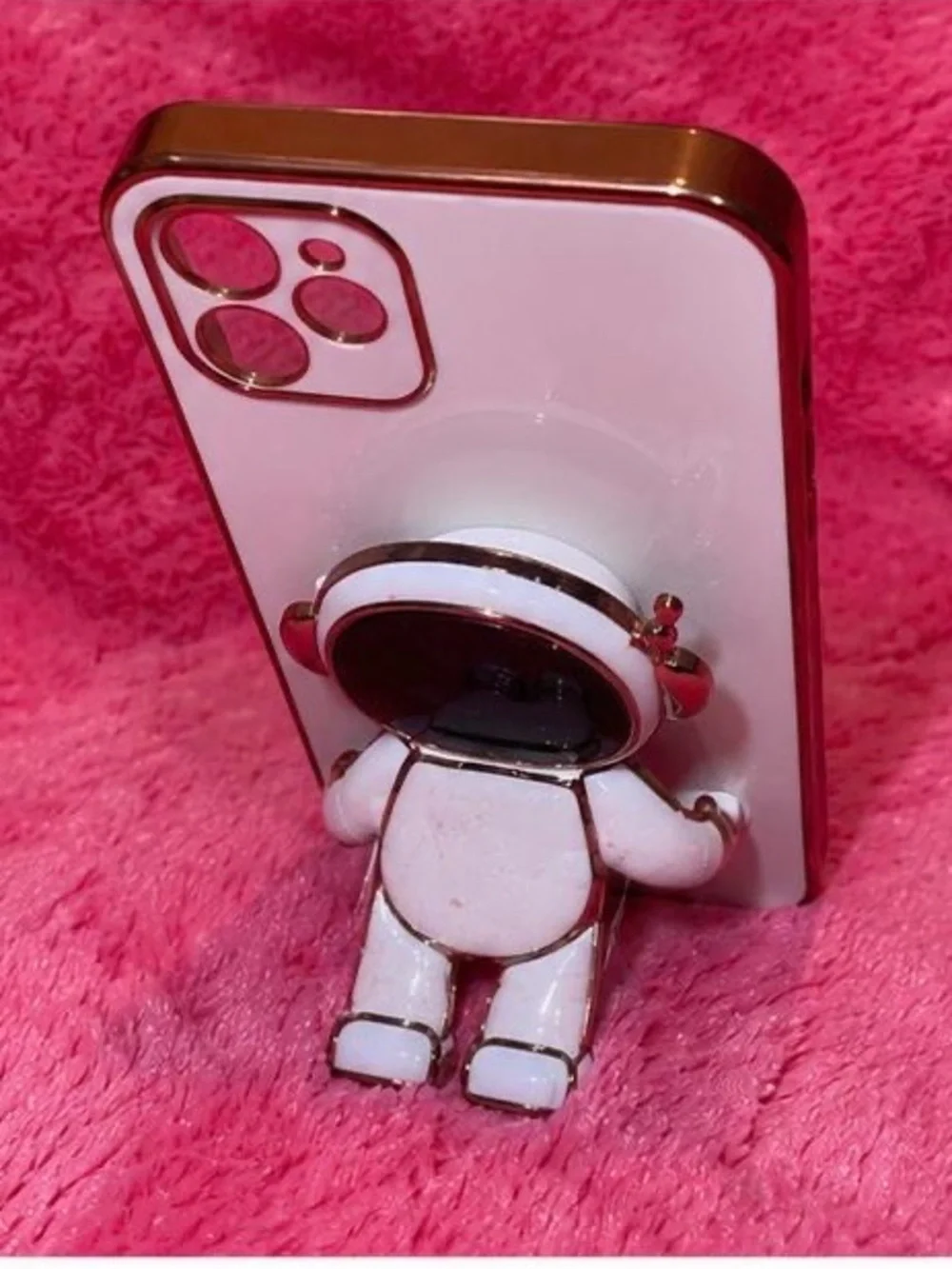 White and Gold Astronaut I Phone 11 and 13 phone Case with Stand